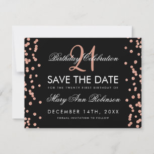 Save The Date Rose Gold Enregistrer Date 21e Anniversaire Confet