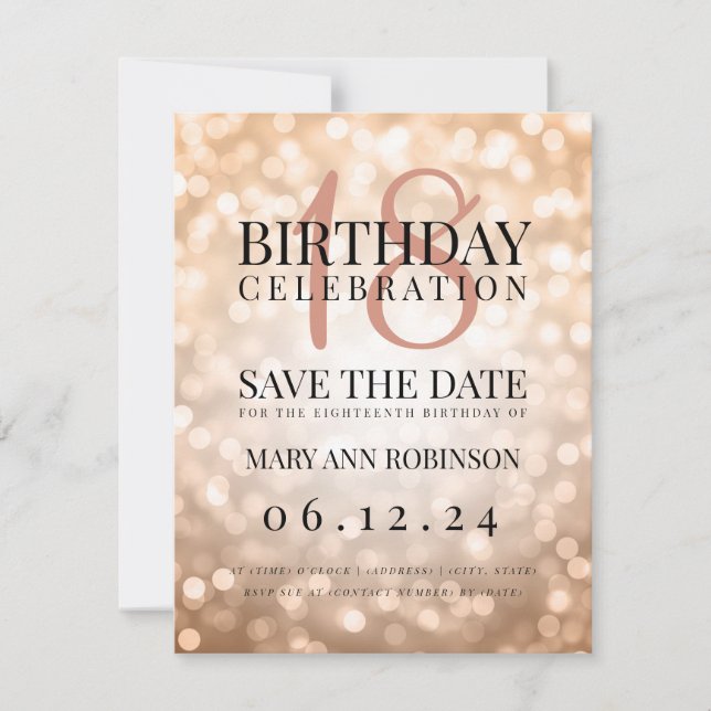 Save The Date Rose Gold Enregistrer la date 18e fête d'anniversa (Devant)