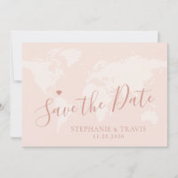 Rose Gold Enregistrer la date World Map Destinatio