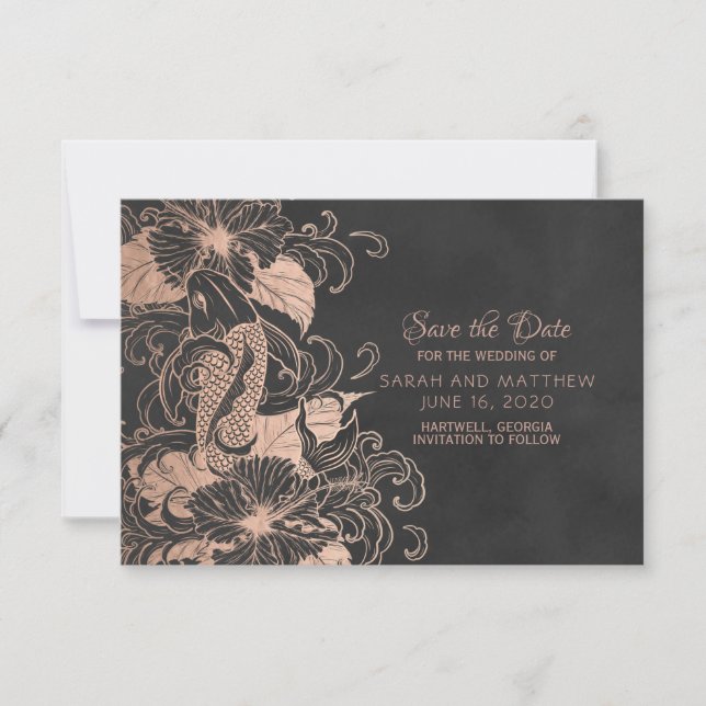 Save The Date Rose Gold Foil Floral Koi Mariage Enregistrer la d (Devant)