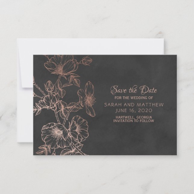 Save The Date Rose Gold Foil Floral Wedding Enregistrer la date (Devant)