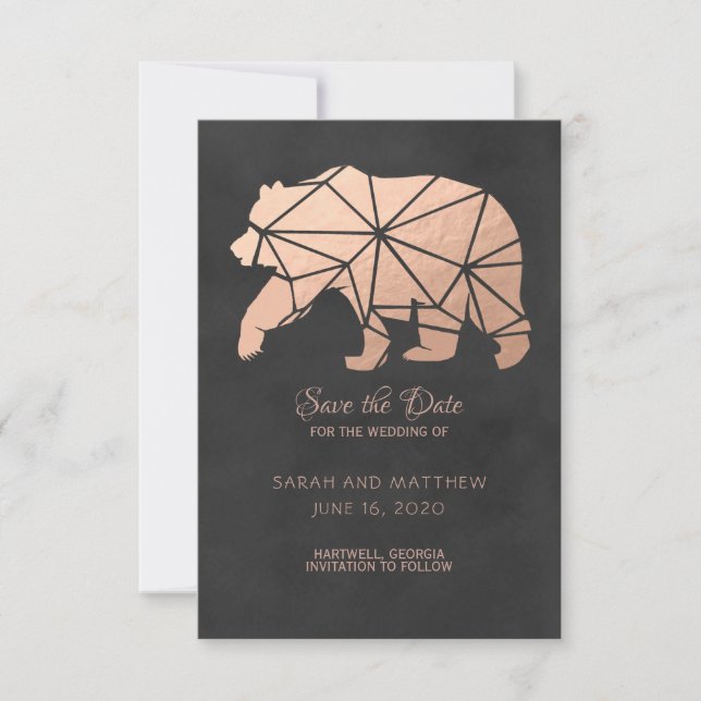Save The Date Rose Gold Foil Geo Bear Wedding Enregistrer la dat (Devant)