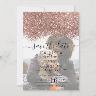 Save The Date Rose Gold Fuschia Paillettes Confettis Photo Maria