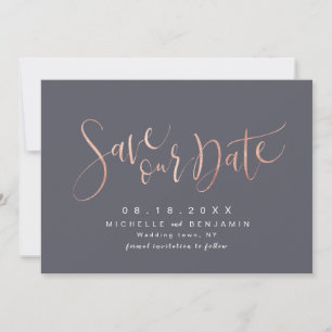 Save The Date Rose Gold Grey Moderne Simple Script Enregistrer L