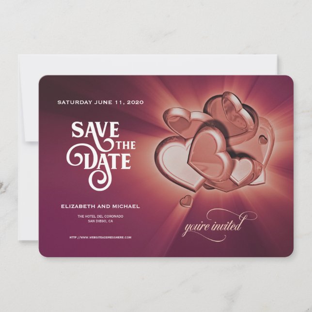 Save The Date Rose Gold Hearts Enregistrer La Date (Version 3) (Devant)