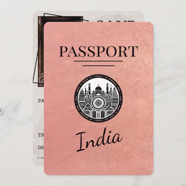 Save The Date Rose Gold India Passeport Enregistrer La Date (Devant / Derrière)