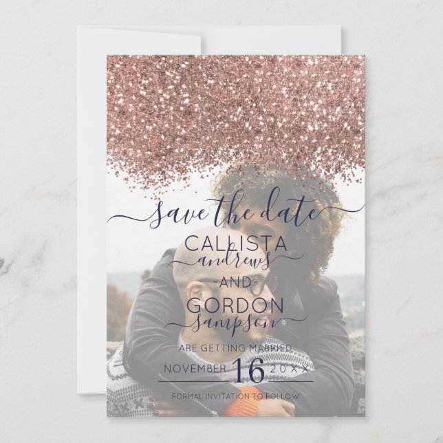 Save The Date Rose Gold Marine Parties scintillant Confetti Mari (Devant)