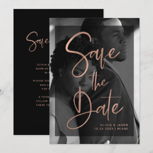 Save The Date Rose Gold Moderne et Superposition Noire Photo