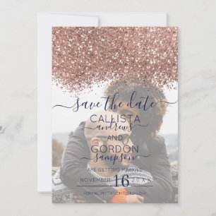 Save The Date Rose Gold Navy Paillettes Confettis Photo Mariage