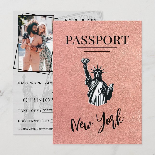 Save The Date Rose Gold New York City Passeport Enregistrer La D (Devant / Derrière)