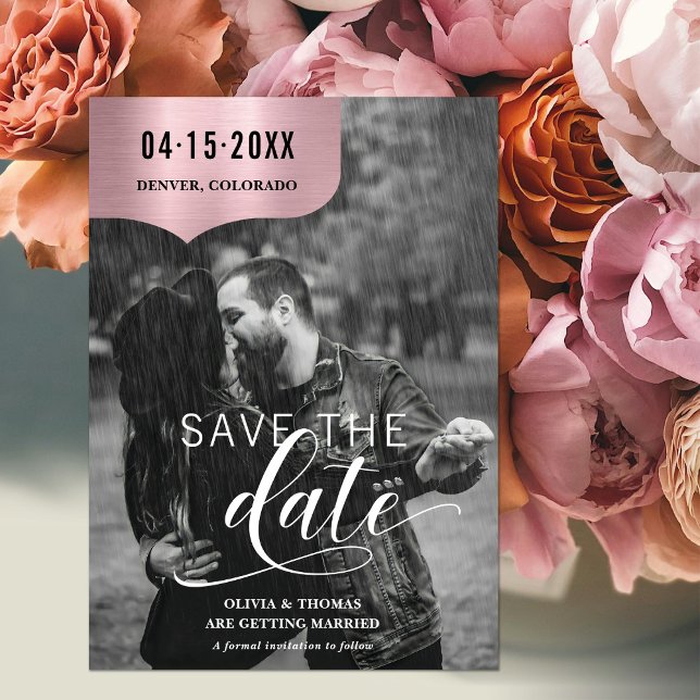 Save The Date Rose Gold Noir Blanc Photo Script Mariage (Créateur téléchargé)
