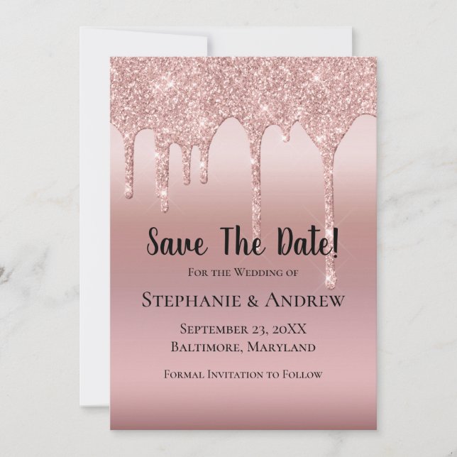 Save The Date Rose Gold Pailleté Blush Rose Tendance (Devant)
