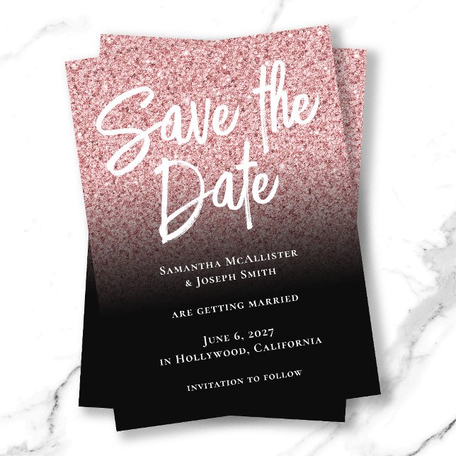 Save The Date Rose Gold Pailleté Ombré Noir (Pink Rose Gold Glitter Black Ombre Save The Date)