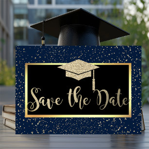 Save The Date Rose Gold Pailletés Bleu Marine Diplômé Enregistre