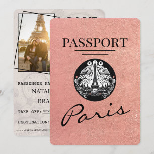 Save The Date Rose Gold Paris Passport Enregistrer La Date