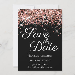 Save The Date Rose Gold Parties scintillant Black Elegant Callig