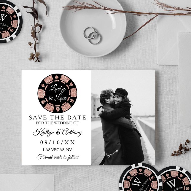 Save The Date Rose Gold Parties scintillant Poker Chip Casino Ma (Créateur téléchargé)