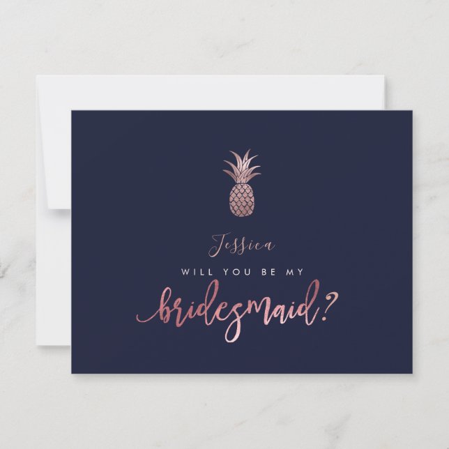 Save The Date Rose Gold Pineappes être ma Bridesmaid Card (Devant)