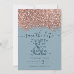 Save The Date Rose Gold Poussière Bleu Pâle Paillettes Confettis