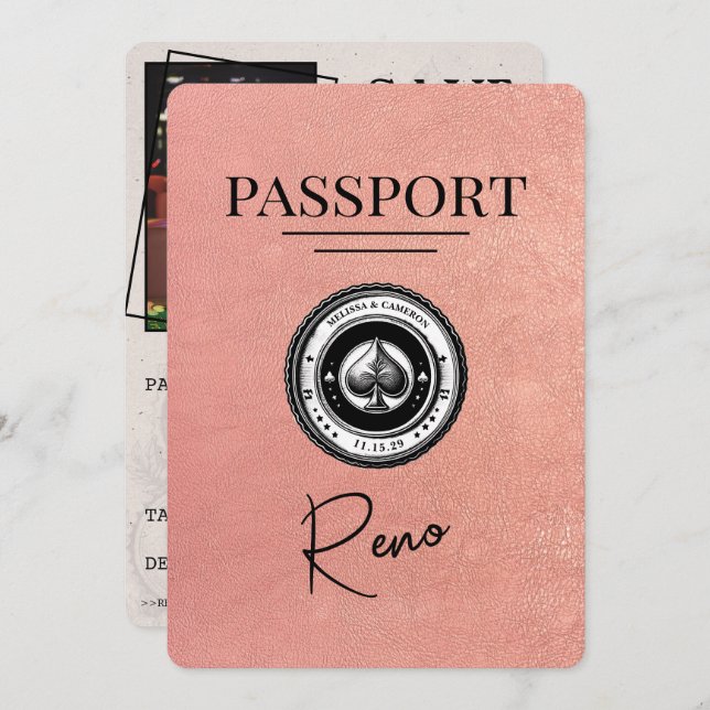 Save The Date Rose Gold Reno Passeport Enregistrer La Date (Devant / Derrière)
