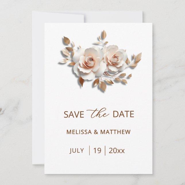 Save The Date Rose Gold Roses Fleurs 3D Blush Rose (Devant)