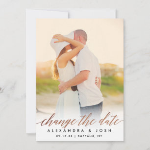 Save The Date Rose Gold Script Photo Modifier la date Faux Foil