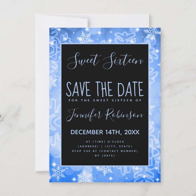 Save The Date Rose Gold Sweet 16 Anniversaire Épercées d'hiver (Devant)