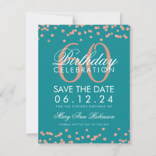 Save The Date Rose Gold Turquoise 60e anniversaire Date de sauve