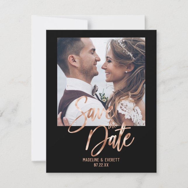 Save The Date Rose Gold Typographie moderne Enregistrer la date  (Devant)