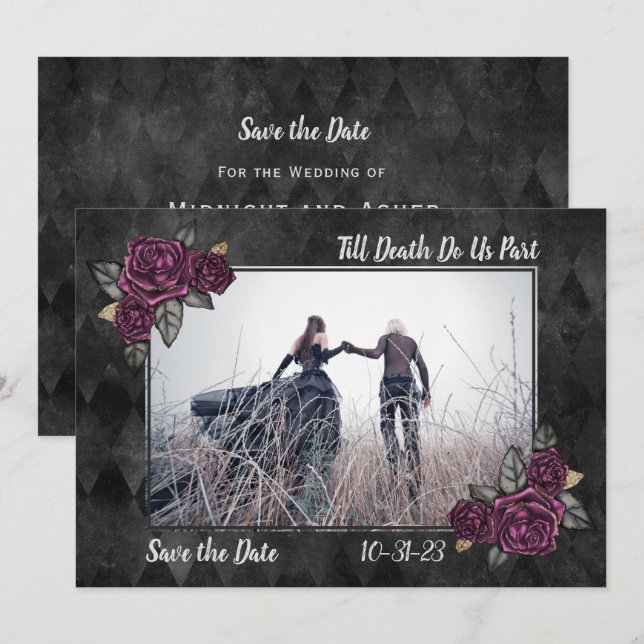 Save The Date Rose gothique jusqu'à la mort Do Us Part Enregistr (Devant / Derrière)