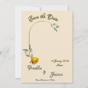 Save The Date Rose jaune doux avec vert pâle et ovales or photo
