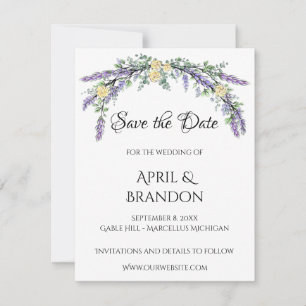 Save The Date Rose jaune lavande et Mariage d'eucalyptus