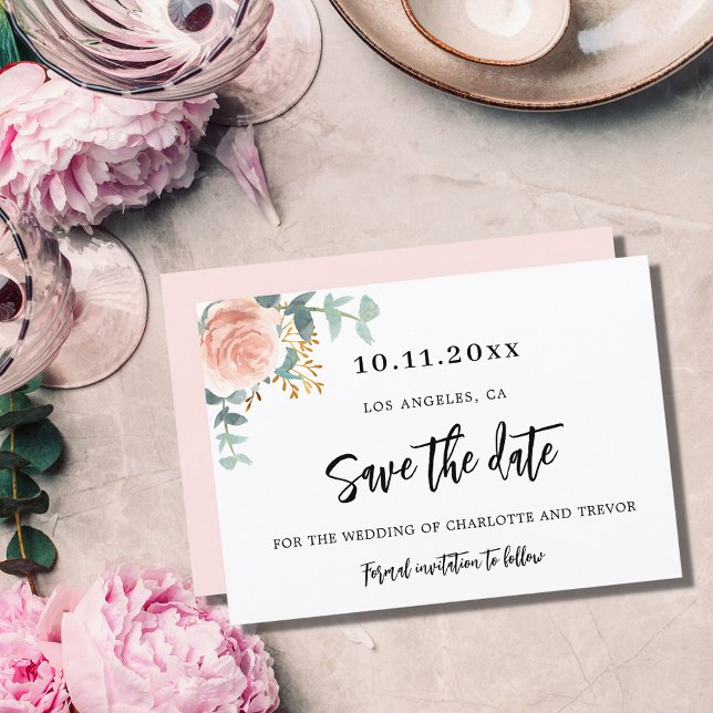 Save The Date rose mariage or fleuri eucalyptus (Créateur téléchargé)