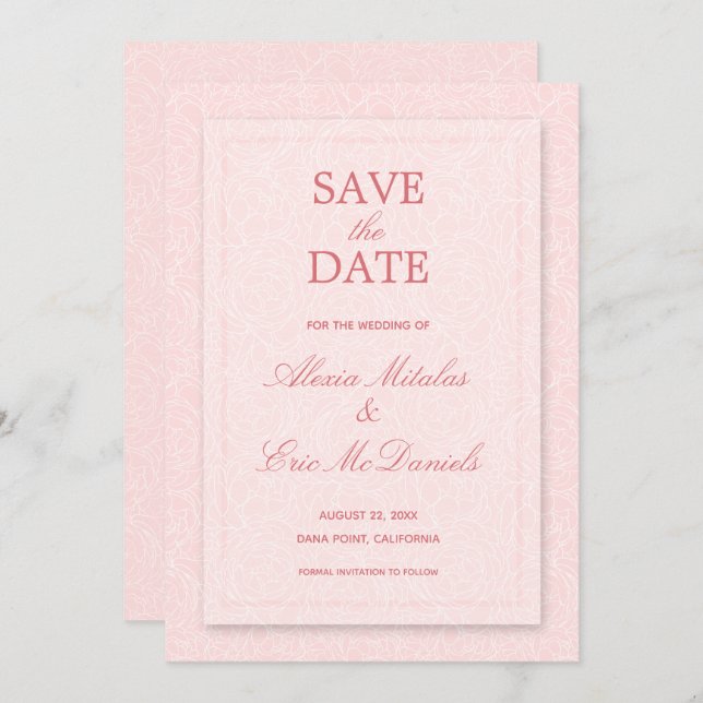 Save The Date Rose moderne chic Mariage (Devant / Derrière)