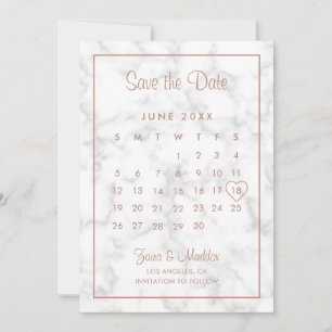 Save The Date Rose moderne  Gold Marble Calendrier Mariage