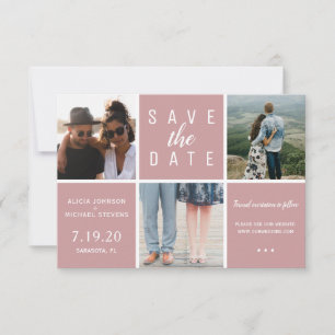 Save The Date Rose moderne poussiéreux simple 3 photo collage ma
