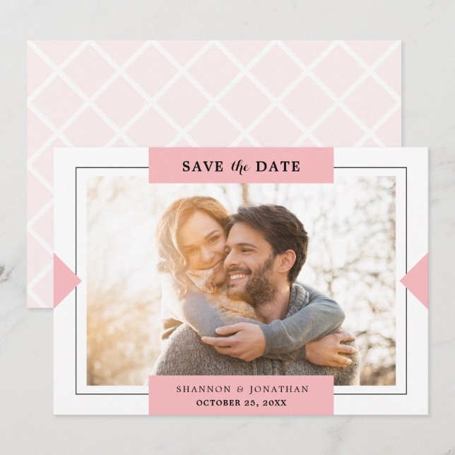 Save The Date Rose Moderne Simple Photo Enregistrer la Date (Devant / Derrière)