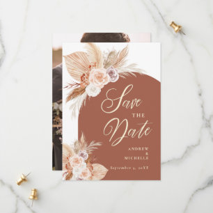 Save The Date Rose Muet Pampas Terracotta Boho Mariage photo
