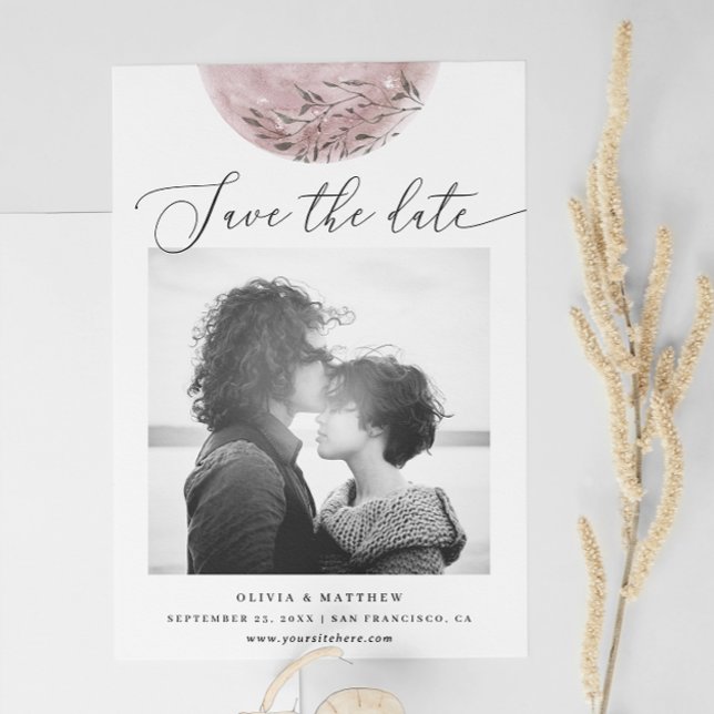 Save The Date Rose Mystique Lune Rose | Élégant Mariage Script (Créateur téléchargé)