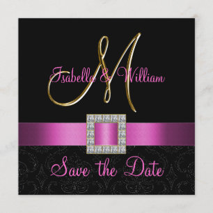Save The Date Rose noir Damask or initial Enregistrer la date