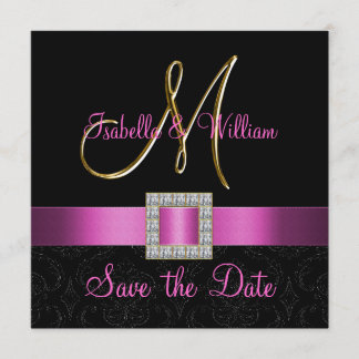 Save The Date Rose noir Damask or initial Enregistrer la date
