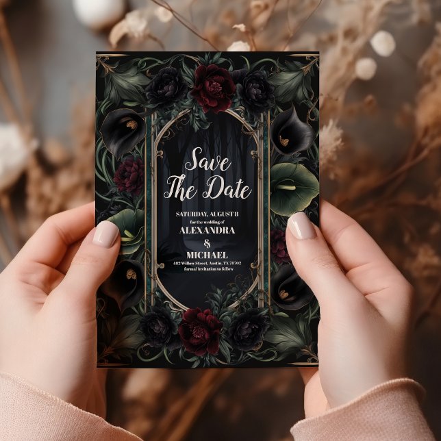 Save The Date Rose noir Floral Gothique Mariage d'Halloween (Créateur téléchargé)