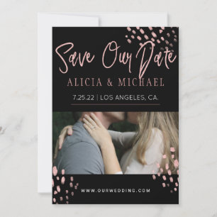 Save The Date Rose noir Gold Faux Parties scintillant Typographi