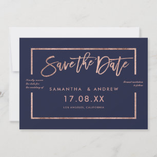 Save The Date Rose or cadre script marine bleu enregistrer la da