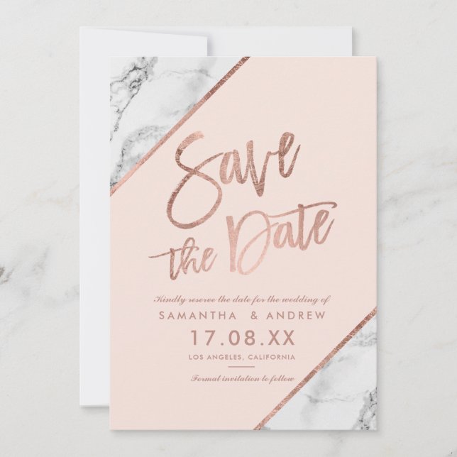 Save The Date Rose or marbre script rose vif enregistrer la date (Devant)