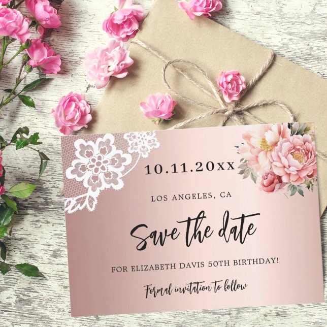 Save The Date Rose or rose florale dentelle anniversaire (Créateur téléchargé)