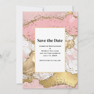 Save The Date Rose or rose marbre Mariage Abstrait