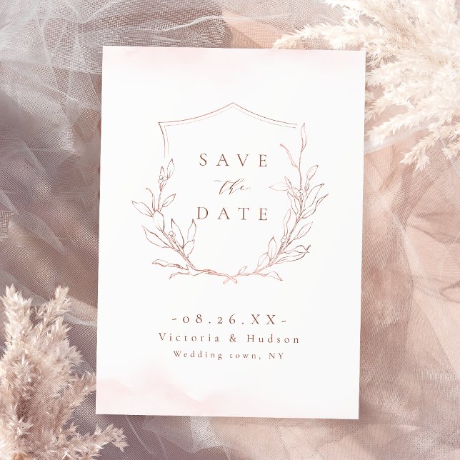 Save The Date Rose or simple élégance botanique crête mariage (Rose gold simple elegance botanical crest wedding save the date)
