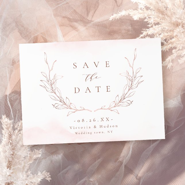 Save The Date Rose or simple élégance botanique feuille mariage (Rose gold simple elegance botanical leaves wedding save the date)