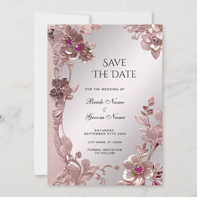 Save The Date Rose Ornate Floral Enregistrer La Date (Devant)
